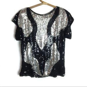 Vintage | Black and Silver sequin top | S